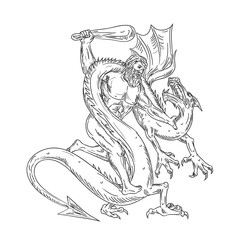 Hercules Grappling Dragon Drawing Black and White