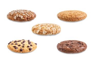 Fototapeta na wymiar Set of different cookies, such as chocolate, oatmeal, with almonds, seeds and chocolate drops