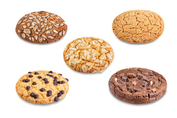 Set of different cookies, such as chocolate, oatmeal, with almonds, seeds and chocolate drops