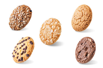 Set of different cookies, such as chocolate, oatmeal, with almonds, seeds and chocolate drops