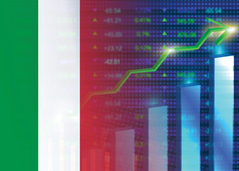 Economic growth in Italy.Italy's stock market.Italian flag with charts,growth arrow