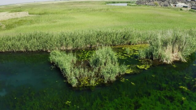 Aerial view of Karasu Marshes in Igdir. 4K footage in Turkey