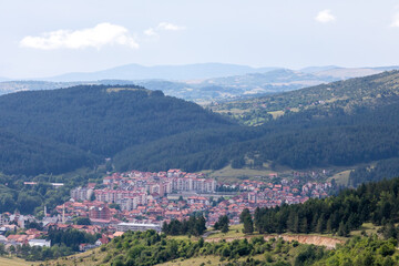 Fototapeta na wymiar Panorama of Pljevlja city, town and citi municipality in Northern Montenegro