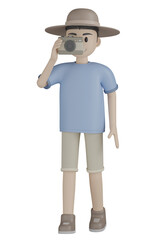 3d man in blue t-shirt with suitcase