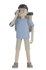 3d man in blue t-shirt with suitcase