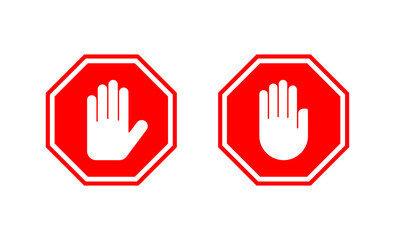 Stop icon vector. stop road sign. hand stop sign and symbol. Do not enter stop red sign with hand