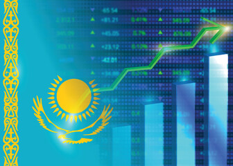 Economic growth in Kazakhstan.Kazakhstan's stock market.Kazakhstan flag with charts,growth arrow