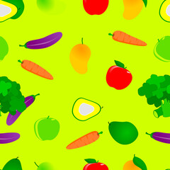 Colorful seamless pattern for background and wallpaper. Modern style abstract texture. vector formats.  Fruits and vegetables pattern