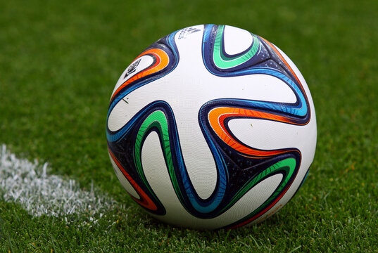 \Close-up official FIFA 2014 World Cup ball (Brazuca) on the grass