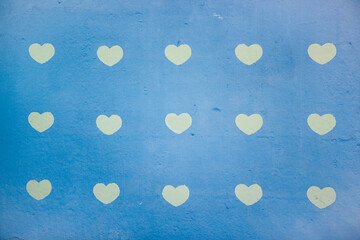 Blue vintage wall with little hearts, old style design background