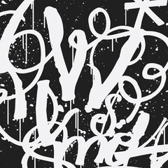 Abstract graffiti scribbles texture isolated on black. Graffiti tags with smudges and drops. Street art texture. Use for poster, t-shirt design, textile, fashion, interior. Vector illustration