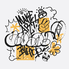 Abstract wall scribbles background. Street art graffiti texture with tags, doodles,words, calligraphy. Applicable for poster, t-shirt print, textile, interior design. Vactor illustration. - obrazy, fototapety, plakaty