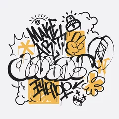 Deurstickers Abstract wall scribbles background. Street art graffiti texture with tags, doodles,words, calligraphy. Applicable for poster, t-shirt print, textile, interior design. Vactor illustration. © alexandertrou