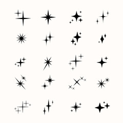 Set of vector flares, stars, twinkles and sparkles.