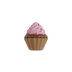 3d pink cupcake isolated on white