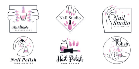 Fototapeta premium Set of nail polish icon logo with creative element and modern concept Premium Vector part 3
