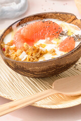 Yogurt with grapefruit, granola, chia and honey