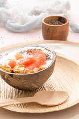 Yogurt with grapefruit, granola, chia and honey