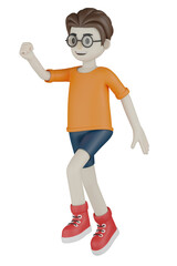 man in orange clothes with glasses