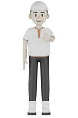 3d Muslim man in white clothes