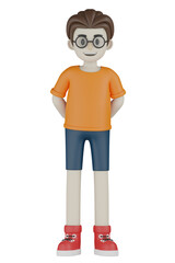 man in orange clothes with glasses