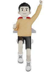 3d boy in a shirt with laptop