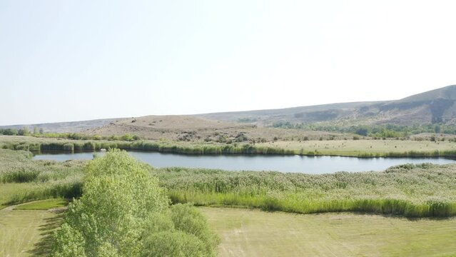 Aerial view of Uc Kaya Lake in Igdir. 4K Footage in Turkey