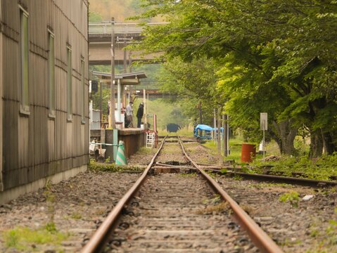 Straight line of railroad tracks
