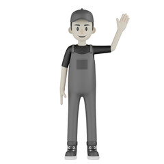 3d mechanic with arms raised