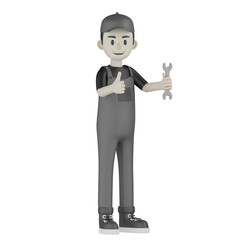 3d mechanic with car tire