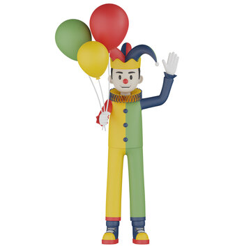 3d Funny clown with balloon