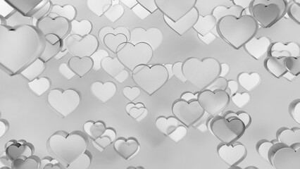 透明なハートマークが並ぶ3Dイラスト