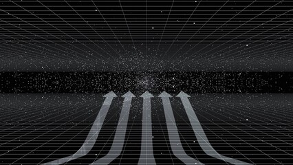 矢印が宇宙空間を進む3Dイラスト © tota