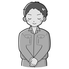お辞儀をする作業服を着た男性のイラスト