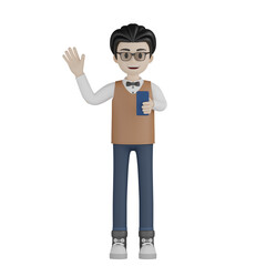 3d man with glasses and a bag
