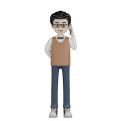 3d man with glasses and a bag