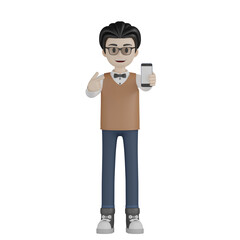 3d man with glasses and a bag
