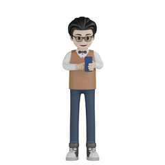 3d man with glasses and a bag