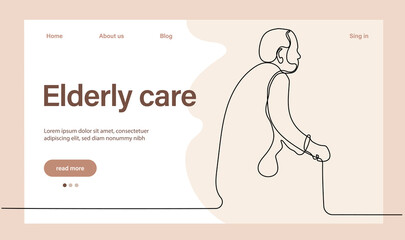 programs for seniors landing page template. elderly health care. elderly care. cartoon people vector illustration