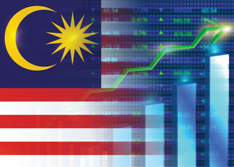 Economic growth in Malaysia.Malaysia's stock market.Malaysian flag with charts,growth arrow