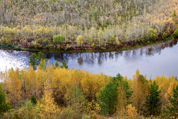 Autumn Fairy dragon Bay landscpe in Mohe city Heilongjiang province, China.