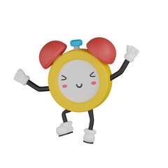 3d yellow clock character with expression