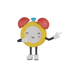 3d yellow clock character with expression