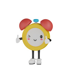 3d yellow clock character with expression