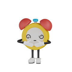 3d yellow clock character with expression