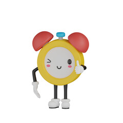 3d yellow clock character with expression