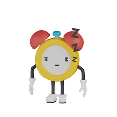 3d yellow clock character with expression