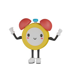 3d yellow clock character with expression