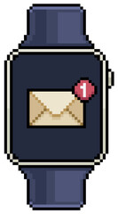 Pixel art smartwatch with email notification icon vector icon for 8bit game on white background

