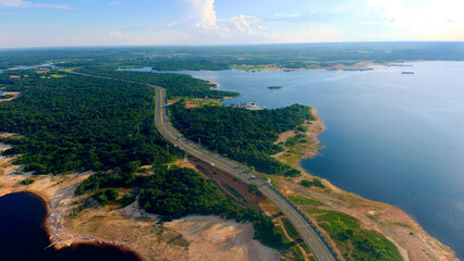 Fototapeta na wymiar aerial view of the bridge in the city of manaus amazons brazil on black river